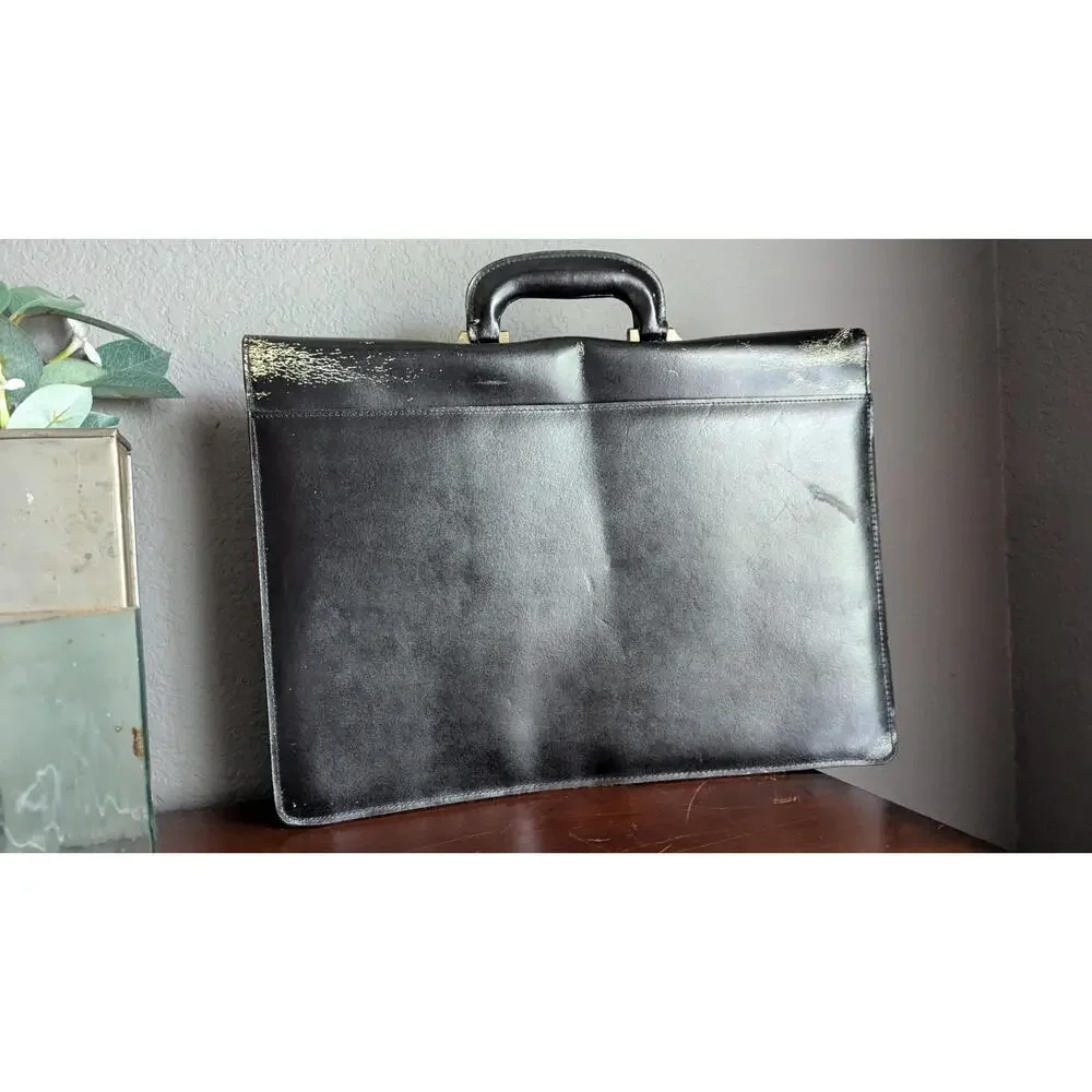 Amiet Swiss Leather Briefcase Portfolio Attache Bag Black Vtg Business